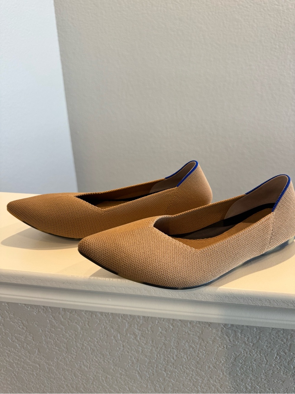 Rothy's Camel Brown Pointed Toe Flats with Blue Trim - Picture 7 of 7